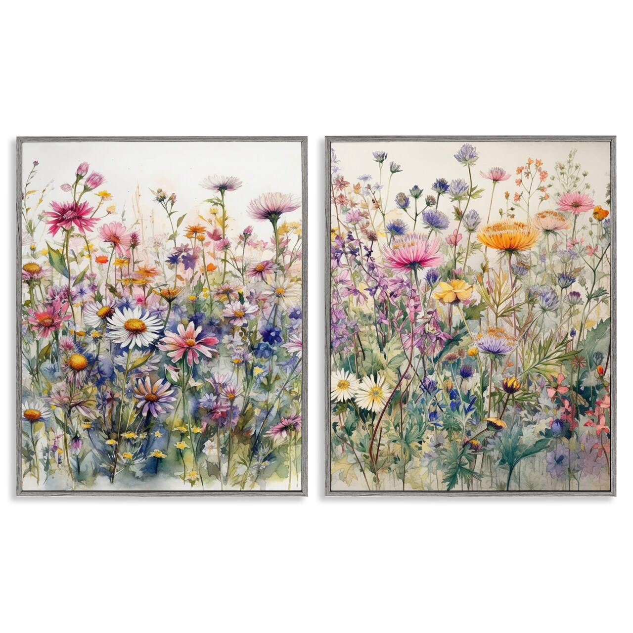 Stupell Industries Watercolor Daisy & Aster Field 2 pc Framed Giclee Wall Art Set Design by Ryley Gray